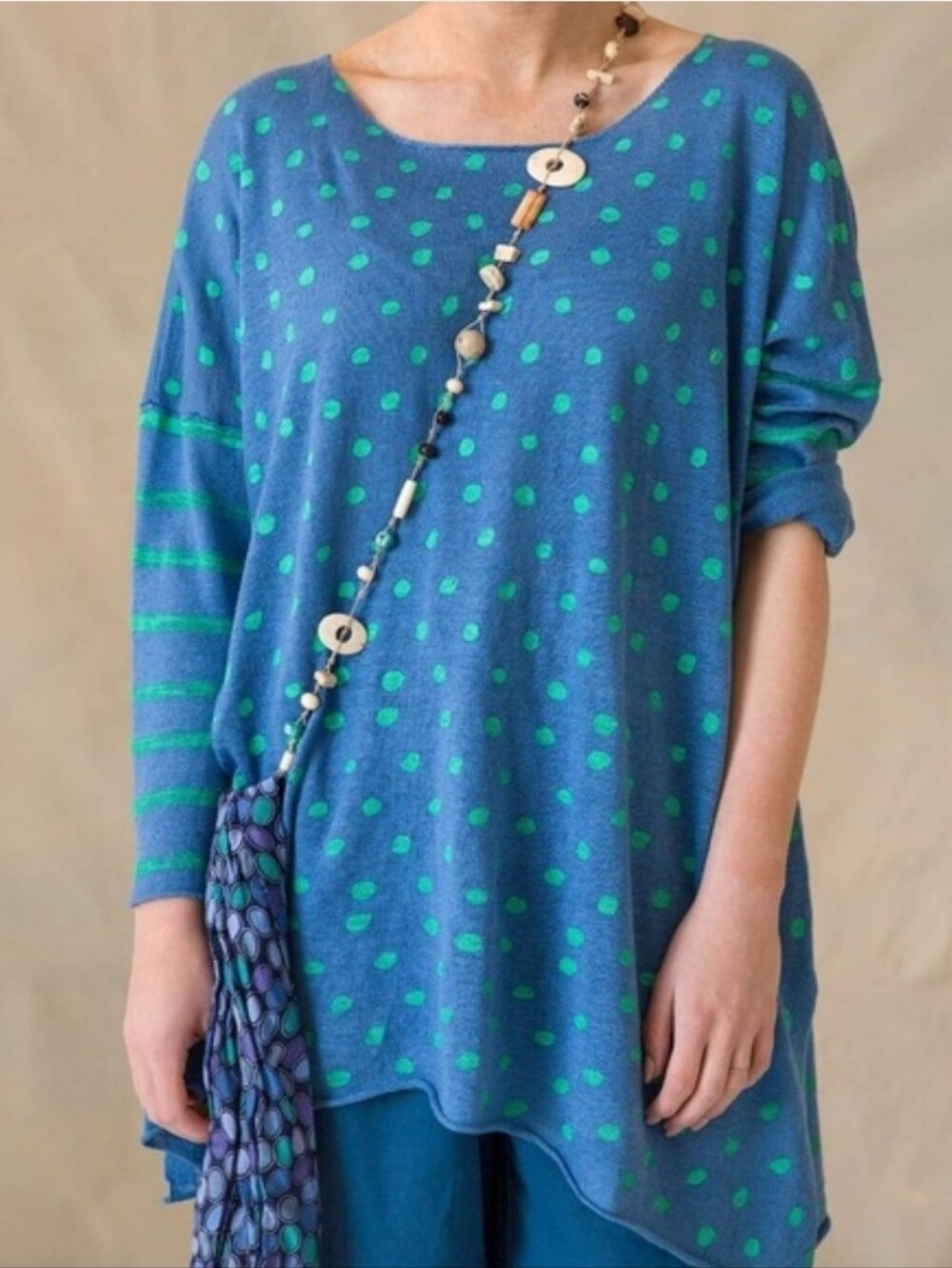Gudrun Sjoden Brush Linen Tunic Top Stripe Dots Size L/XL Oversized